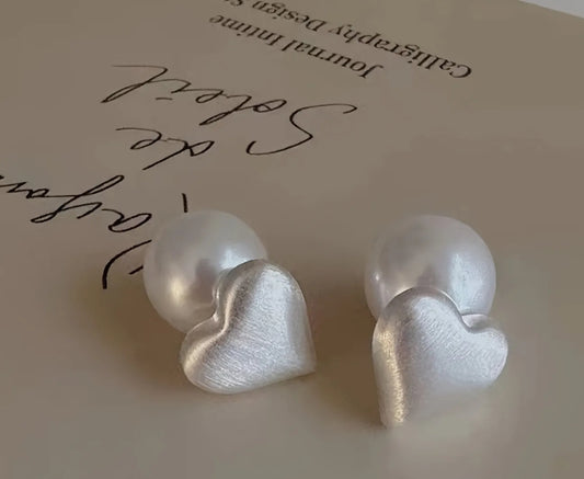 Brushed Heart Pearl Earrings